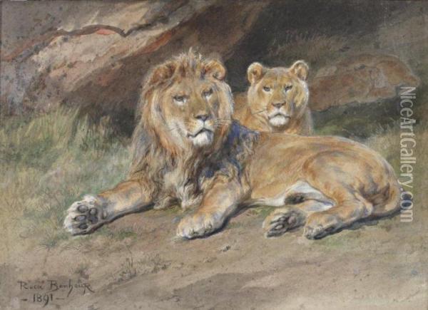 Lion Et Lionne Oil Painting - Rosa Bonheur