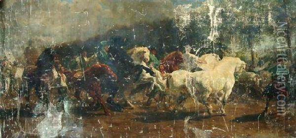 A Horse Market Oil Painting - Rosa Bonheur