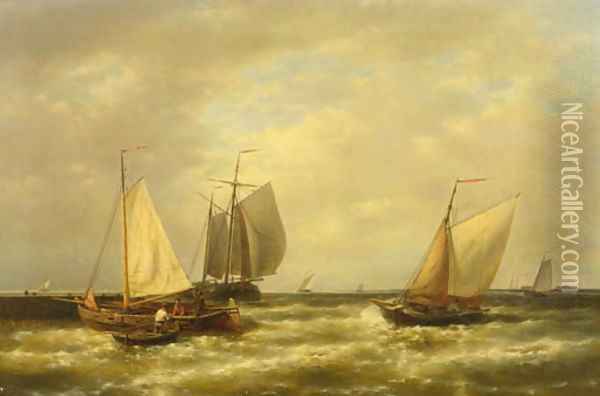 Shipping by a jetty in a breeze Oil Painting - Abraham Hulk Jun.