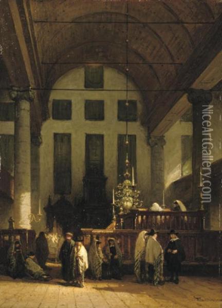 The Portuguese Synagogue Of Amsterdam Oil Painting - Johannes Bosboom