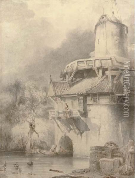 A Watermill In Leuven Oil Painting - Johannes Bosboom