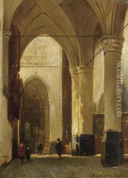 A Sunlit Church Interior Oil Painting - Johannes Bosboom