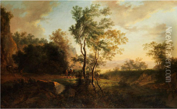Hirten- Und Eseltreiber In Sudlicher Landschaft Oil Painting - Jan Both