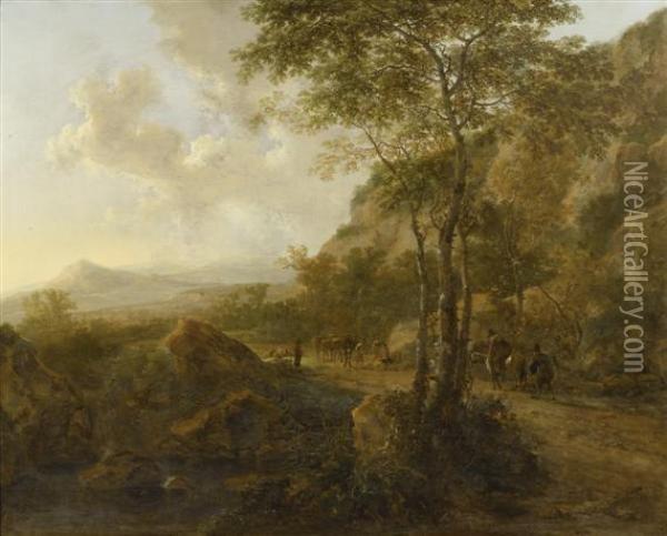 Italian Landscape With Figures Oil Painting - Jan Both