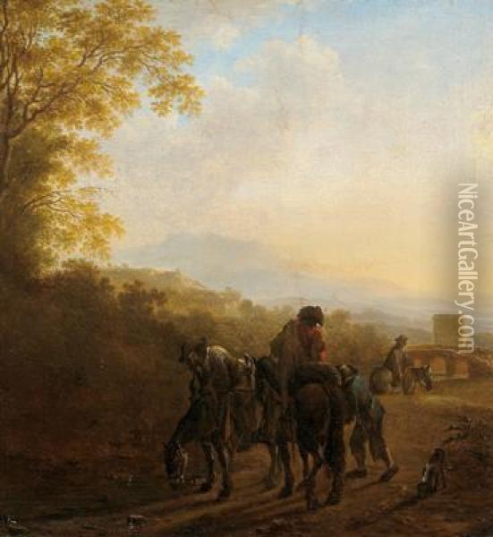 Cavalieri In Sosta A Un Abbeveratoio Oil Painting - Jan Both