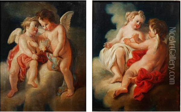 Putti, And Another Similar A Pair Oil Painting - Francois Boucher