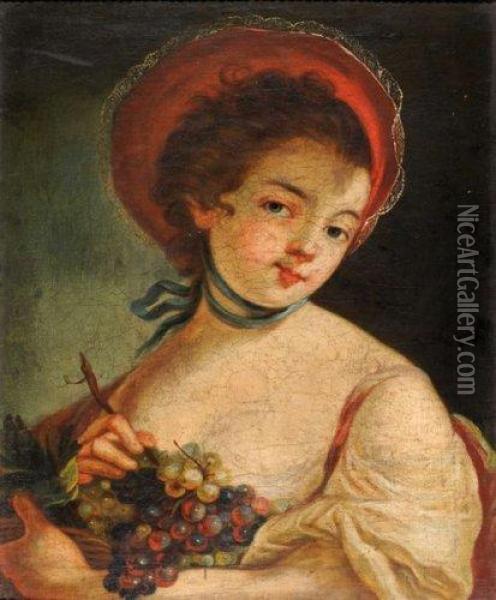 Portrait De Femme Aux Raisins Oil Painting - Francois Boucher