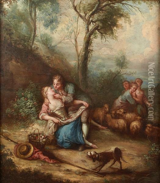 A Shepherd And His Lover In A Woodland Clearing Oil Painting - Francois Boucher