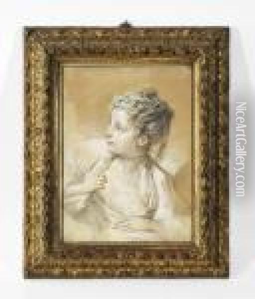 Portrait De Jeune Femme En Buste De Trois Quart Oil Painting - Francois Boucher