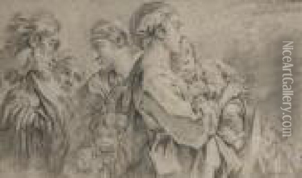 Sept Figures A Mi-corps, Dont Un Vieillard Et Une Femme Portant Son Enfant Dans Les Bras Oil Painting - Francois Boucher