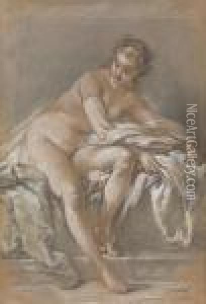 A Seated Female Nude Oil Painting - Francois Boucher
