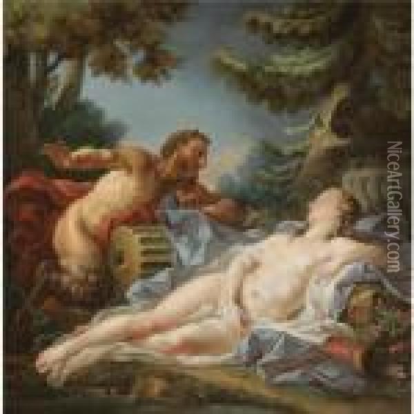 A Satyr Surprising A Sleeping Nymph Oil Painting - Francois Boucher