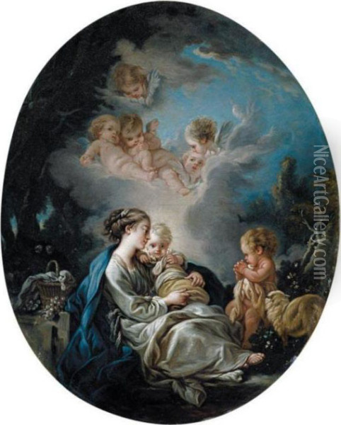 Virgin And Child With St. John The Baptist In A Wooded Landscape Oil Painting - Francois Boucher