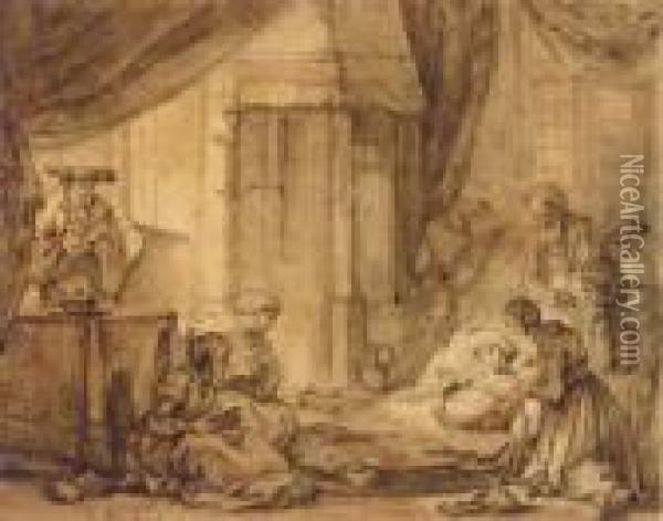 La Mort De La Vierge, D'apres Samuel Van Hoogstraten Oil Painting - Francois Boucher