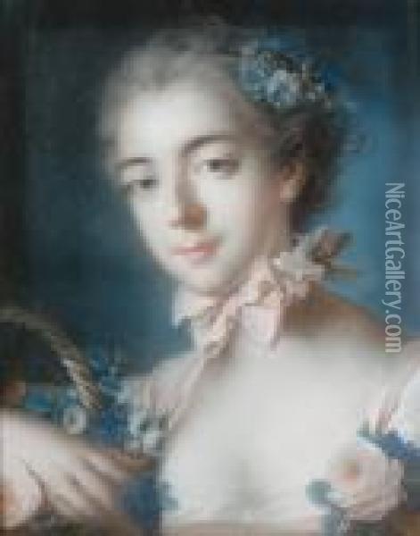 Flora; And Portrait Of A Young Lady Holding A Letter Oil Painting - Francois Boucher
