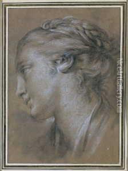 Der Kopf Eines Jungen Madchens Im Profil. Oil Painting - Francois Boucher