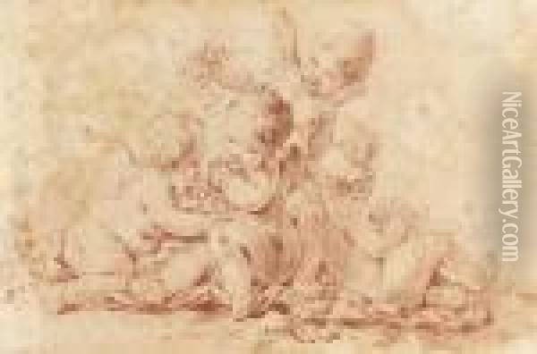Four Putti Playing With Garlands Oil Painting - Francois Boucher