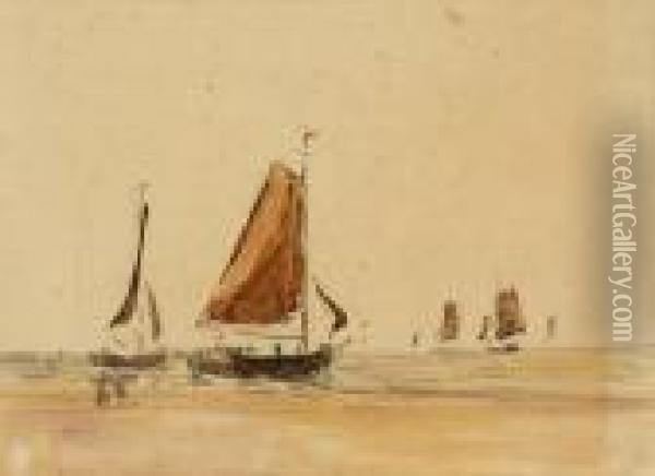 Le Depart Des Barques De Peche Oil Painting - Eugene Boudin