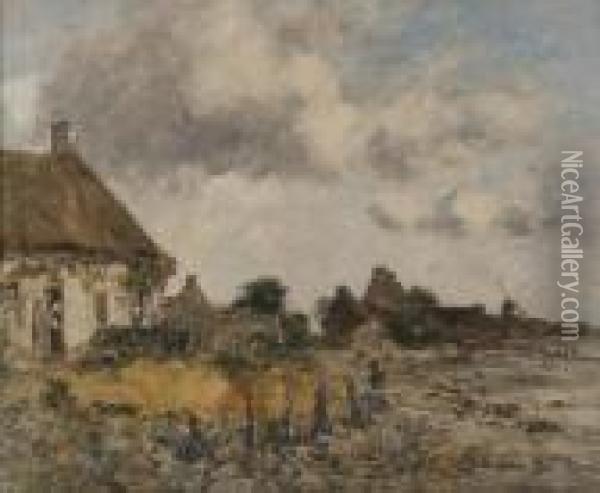 Au Cul De Loup, Maisons De Pecheurs A Saint-vaast-la-hougue Oil Painting - Eugene Boudin