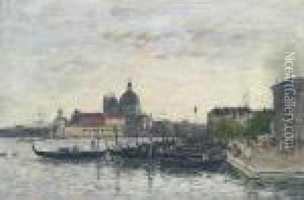 Venise. Le Mole A L'entree Du Grand Canal Et La Salute Lesoir Oil Painting - Eugene Boudin