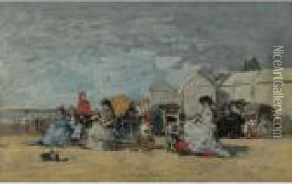 Property From A Distinguished Private Collection
 

 
 
 

 
 Trouville. Crinolines Et Cabines Oil Painting - Eugene Boudin
