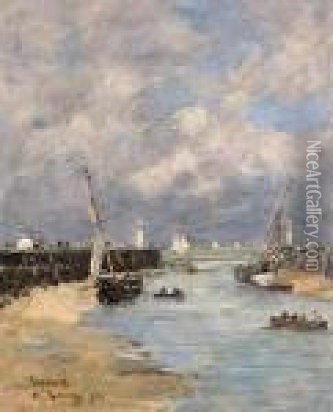 Trouville. Les Jetees. Maree Basse Oil Painting - Eugene Boudin