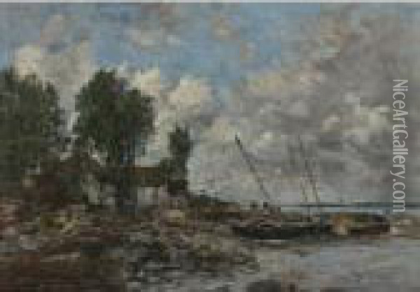 Le Rivage A Plougastel Oil Painting - Eugene Boudin