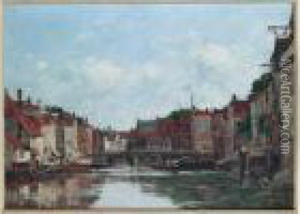Dordrecht, Un Canal Oil Painting - Eugene Boudin