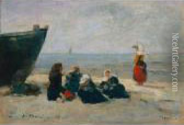 Berck. Pecheuses Guettant Le Retour Des Barques Oil Painting - Eugene Boudin
