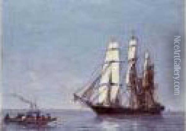 Marine. Voiliers En Mer Vers 1852-1855 Oil Painting - Eugene Boudin