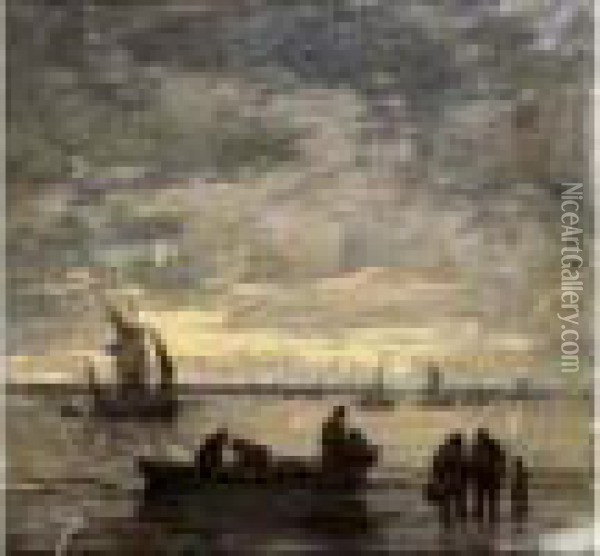 Environs De Honfleur Vers 1854-57 Oil Painting - Eugene Boudin