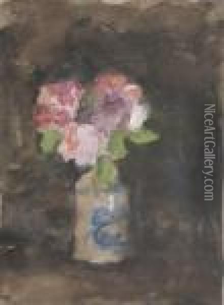 Still Life Of Roses In A Vase Oil Painting - Hercules Brabazon Brabazon
