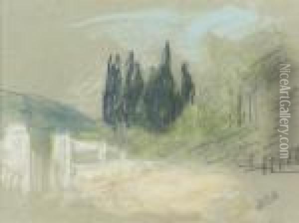 Trees In A Mountainous Landscape Oil Painting - Hercules Brabazon Brabazon