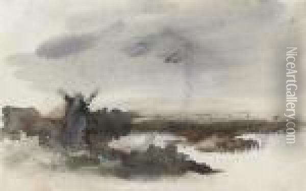 Windmill In A Landscape Oil Painting - Hercules Brabazon Brabazon