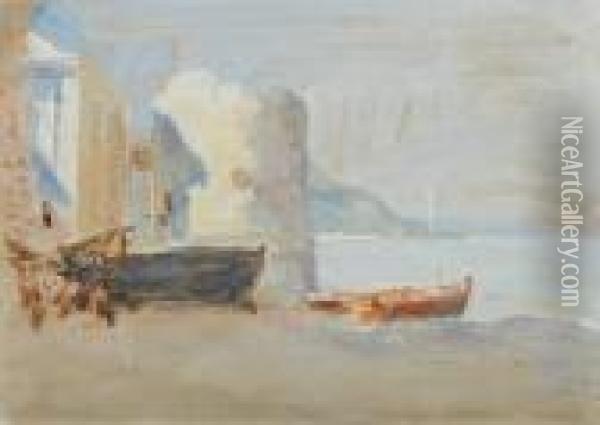 Beached Boats By The Mediterranean Oil Painting - Hercules Brabazon Brabazon