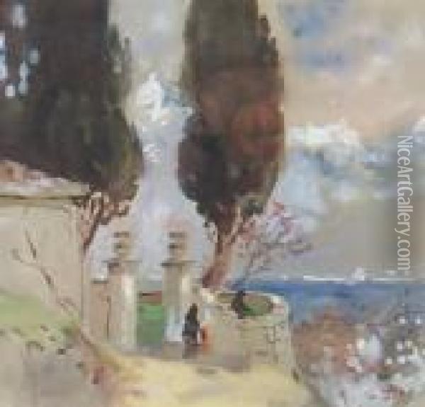 On An Italian Lake Oil Painting - Hercules Brabazon Brabazon