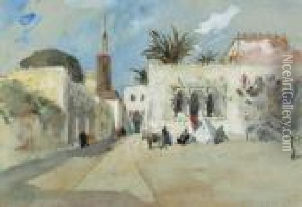 A Town Square, Fez, Morocco Oil Painting - Hercules Brabazon Brabazon