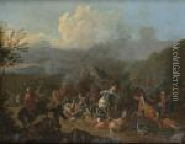A Cavalry Skirmish Between Turks And Christians Oil Painting - Karel Van Breydel (Le Chevalier)