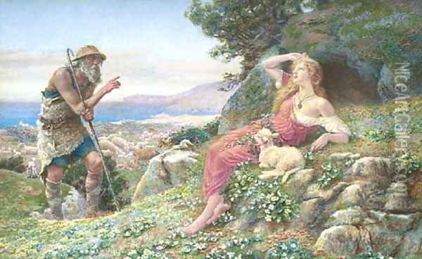 A shepherd admonishing Perdita for her love of Florizel Oil Painting - A. Foord Hughes