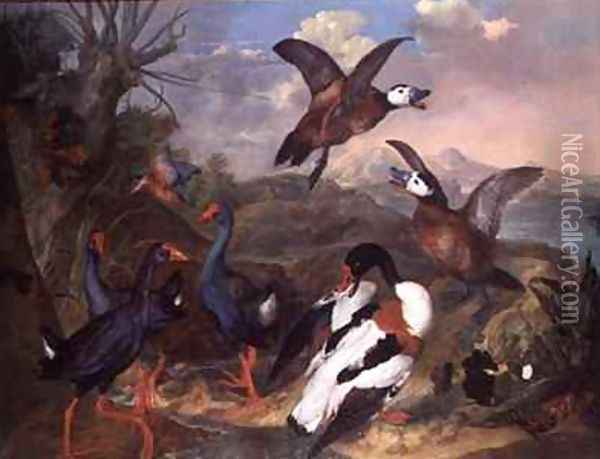 Birds in a Landscape Oil Painting - Carl Wilhelm de Hamilton