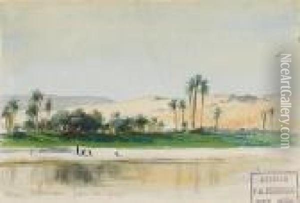 On The River Near Aswan Oil Painting - Frederick Arthur Bridgman