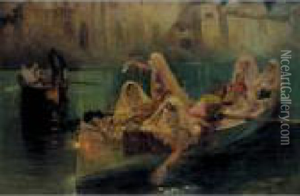 The Harem Boats Oil Painting - Frederick Arthur Bridgman