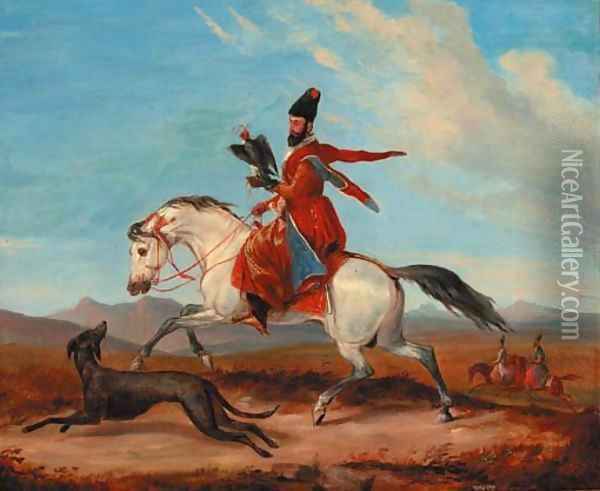 An Arab horseman holding a falcon Oil Painting - Charles Hamilton