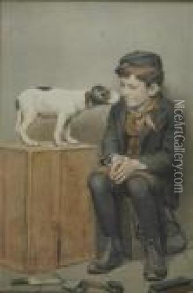 The Shoeshine Boy And Hisfaithful Companion Oil Painting - John George Brown