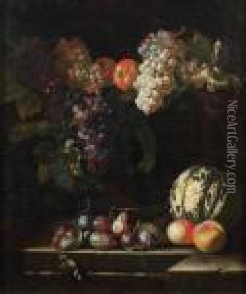  Nature Morte Aux Raisins, 
Melon Et Autres Fruits  Oil Painting - Abraham Brueghel