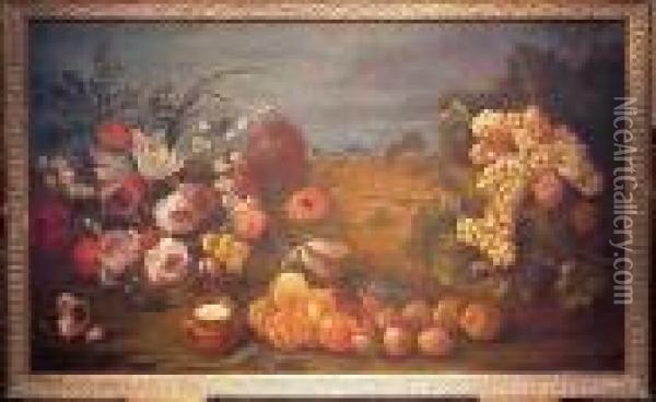 Still Life With Flowers And Fruit Oil Painting - Abraham Brueghel