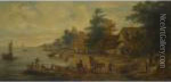 A Village Landscape With Figures Passing Along A River Bank Oil Painting - Jan The Elder Brueghel