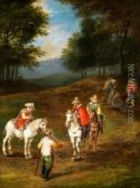Reiter Im Gesprach Mit Bauern In Einer Waldschneise Oil Painting - Jan The Elder Brueghel