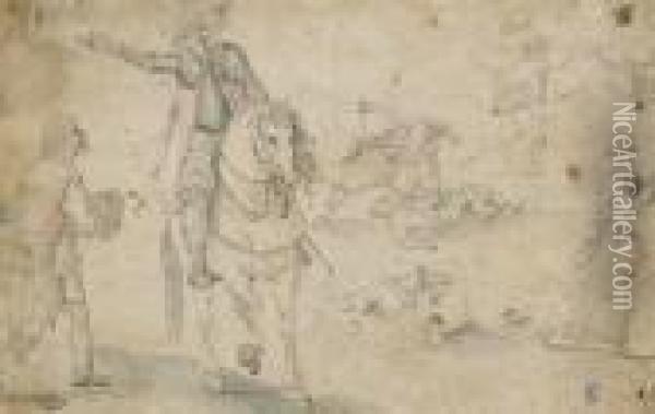 Un Cavalier A Cheval Entoure De Paysans Et Paysannes Fuyant Oil Painting - Jan The Elder Brueghel