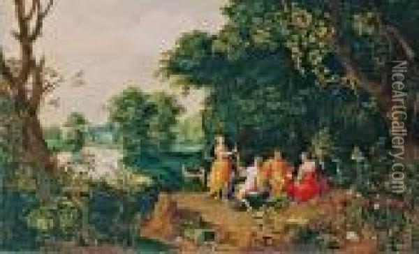 Waldlandschaft Mit Bacchus Und Drei Gottinnen. Oil Painting - Jan The Elder Brueghel